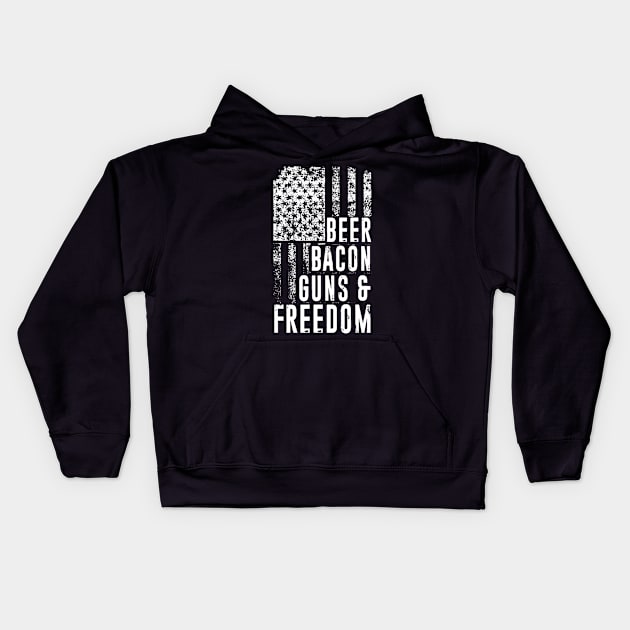 Patriotic USA Flag Design  Beer Bacon Guns And Freedom Kids Hoodie by danielfarisaj